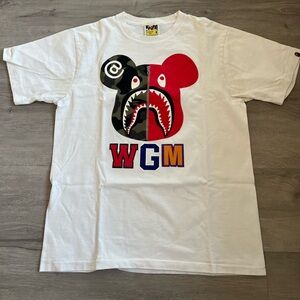 Bape White Short-Sleeve Tee with Red & Black Bear Graphic